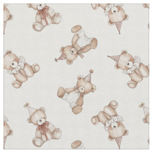 Retro Teddy Bear nostalgia Ruffle chequered  Fabric