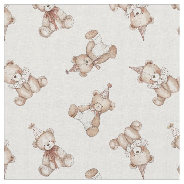 Retro Teddy Bear nostalgia Ruffle chequered  Fabric (Close Up)