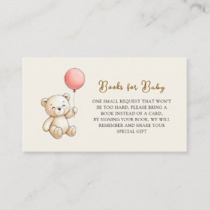 Retro Teddy Bear pink Baby Shower Book Request Enclosure Card