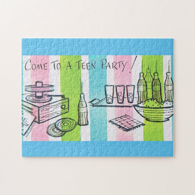 Retro Teen Party Invite Jigsaw Puzzle (Horizontal)
