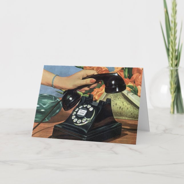 Retro Telephone with Rotary Dial, Vintage Business Card (Front)