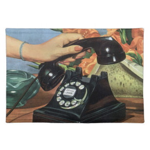 Retro Telephone with Rotary Dial, Vintage Business Placemat