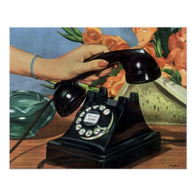 Retro Telephone with Rotary Dial, Vintage Business Poster (Front)