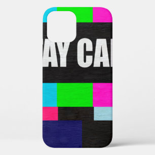 retro television test pattern with stay calm messa iPhone 12 case