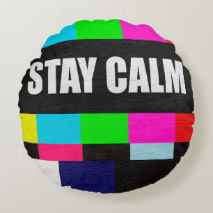 retro television test pattern with stay calm messa round pillow