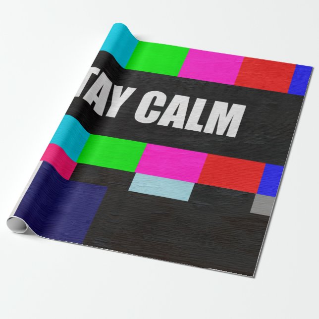 retro television test pattern with stay calm messa wrapping paper (Unrolled)