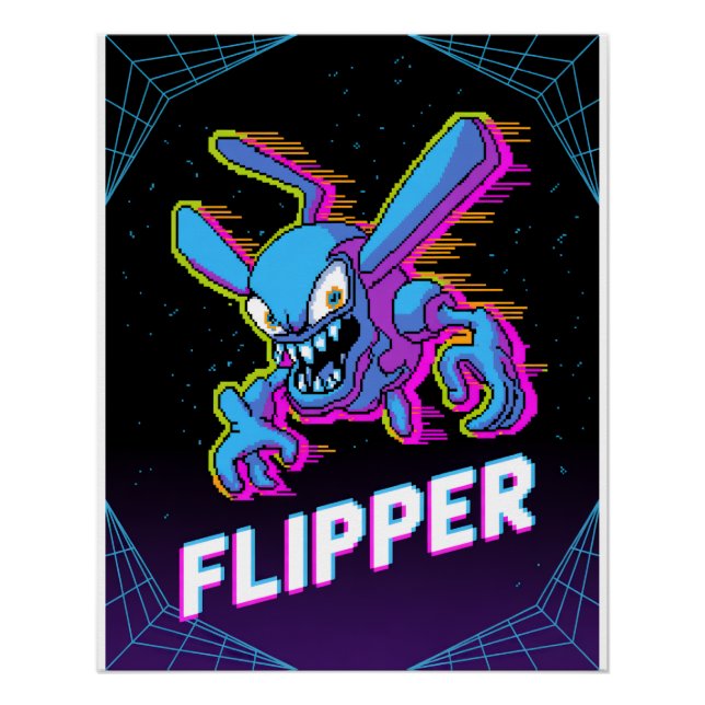 Retro Tempest Flipper Arcade Villain Cartoon Tee Poster (Front)