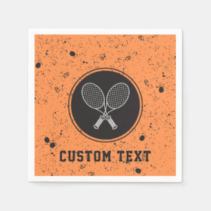 Retro Tennis Rackets Grungy Orange Custom Text Napkin