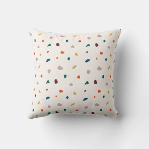 Retro Terazzo Dark Green Orange Pattern  Throw Pillow