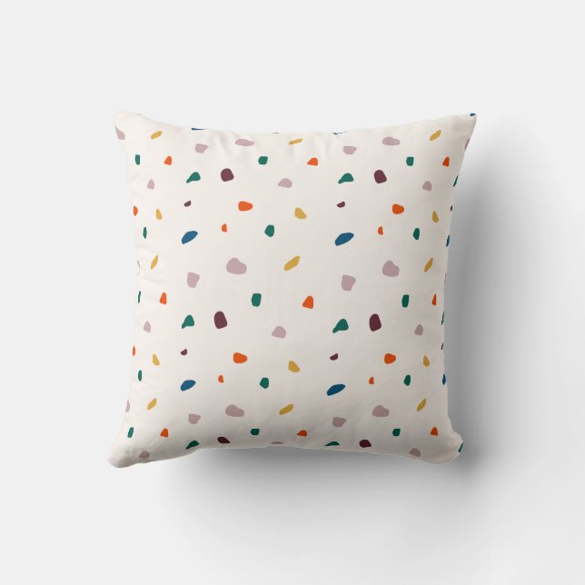 Retro Terazzo Dark Green Orange Pattern  Throw Pillow (Back)