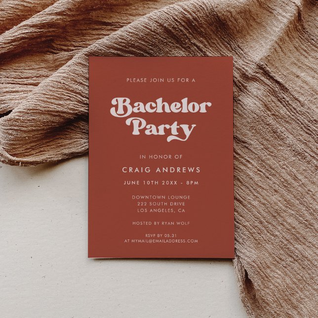 Retro Terracotta Bachelor Party Invitation (Creator Uploaded)