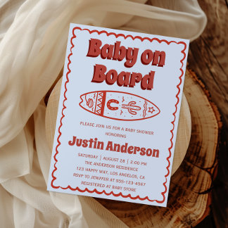 Retro Terracotta Boho Baby on Board Baby Shower  Invitation