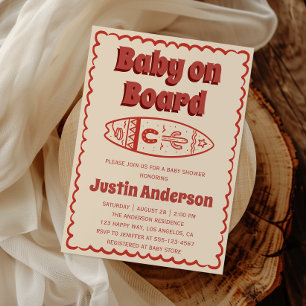 Retro Terracotta Boho Baby on Board Baby Shower Invitation