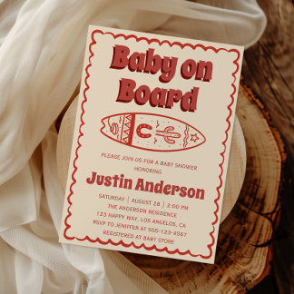 Retro Terracotta Boho Baby on Board Baby Shower  Invitation