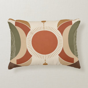 Retro Terracotta Celestial Sun Accent Pillow