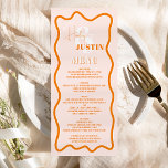 Retro  terracotta curve squiggle wavy wedding menu<br><div class="desc">A cool bold wedding menu with custom names with a hand written calligraphy and serif font,  2 names ,  two styles with Retro boho  terracotta curve squiggle wavy wedding. All the text,  names and background colours are customizable for you to mix and match your wedding suite.</div>