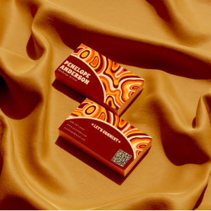 Retro Terracotta Earthy QR Code Boho Groovy Trendy Business Card