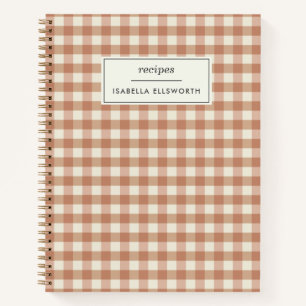 Retro Terracotta Gingham Plaid Custom Name Recipe  Notebook