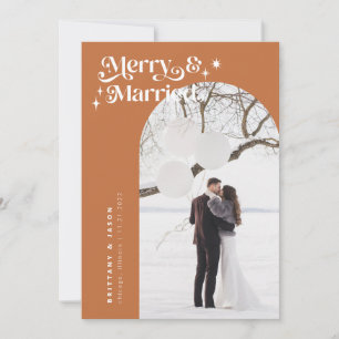 Retro Terracotta Merry & Married Photo Holiday Card