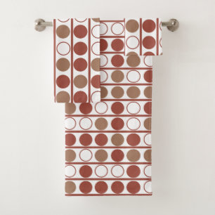 Retro Terracotta Midcentury Modern Dots Pattern Bath Towel Set