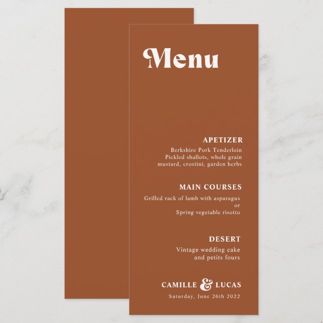 Retro Terracotta Rust Wedding  Menu (Front/Back)