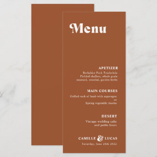 Retro Terracotta Rust Wedding Menu
