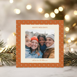 Retro Terracotta Stars Christmas Photo Square Holiday Card