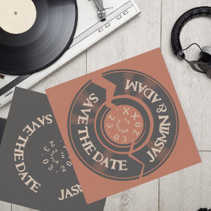 Retro Terracotta Vinyl Record Groovy Wedding Save The Date