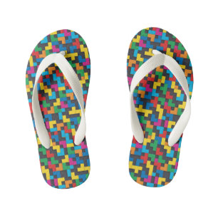 Retro Tetris Blocks Seamless Pattern Kid's Flip Flops
