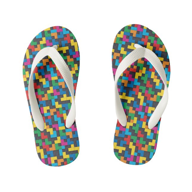 Retro Tetris Blocks Seamless Pattern Kid's Flip Flops (Footbed)