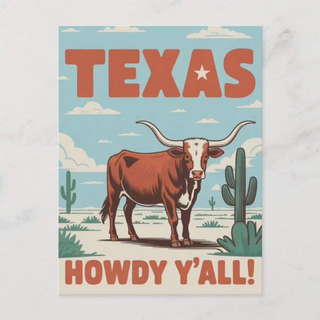 Retro Texas Classic Cowboy Longhorn Postcard (Front)