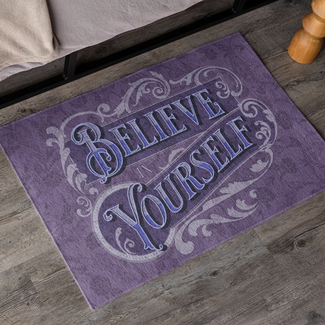 Retro Text Flourish Motivational Quote Violet Doormat (Creator Uploaded)