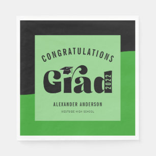 Retro Text Light Green and Black Graduation Napkin