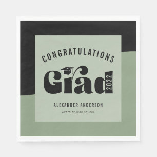 Retro Text Light Muted Green Graduation Napkin