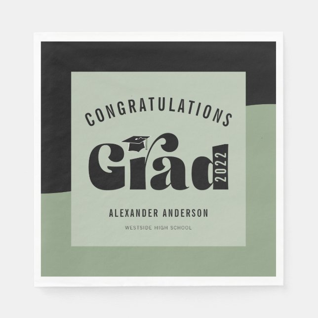 Retro Text Light Muted Green Graduation Napkin (Front)