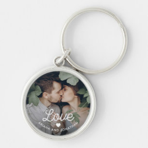 Retro Text   Love with Heart and Your Photo Keychain