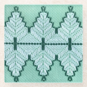 Retro textile yarn couching, graphic pulse. glass coaster