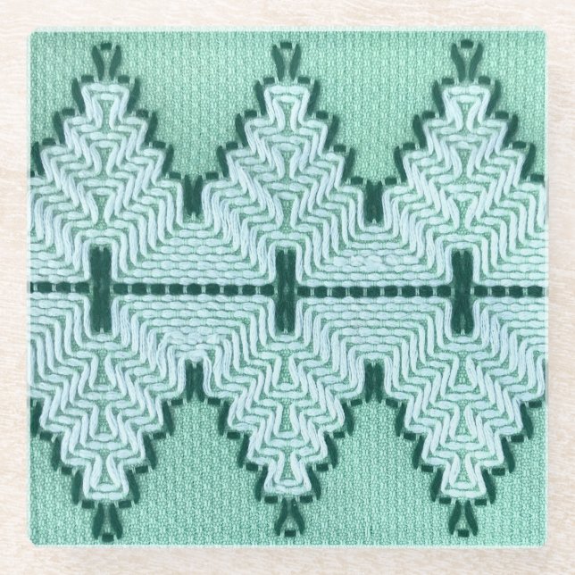 Retro textile yarn couching, graphic pulse. glass coaster (Front)