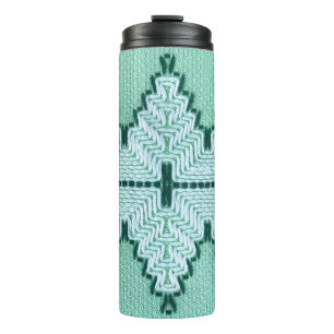 Retro textile yarn couching, graphic pulse. thermal tumbler