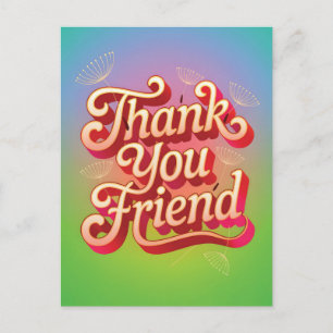 Retro Thank You Friend Graphic with Dandelions Postcard