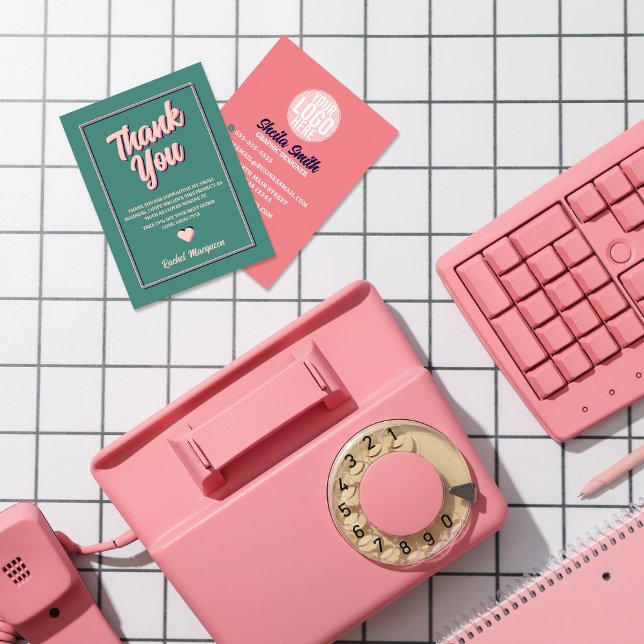 Retro "Thank You" Typography Cool Colour Scheme Business Card (Creator Uploaded)