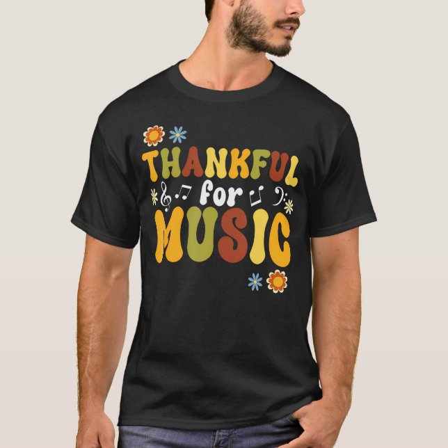 Retro Thankful For Music Floral Music Teacher Than T-Shirt (Front)