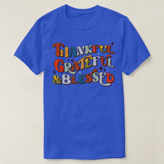 Retro Thankful Grateful Blessed Fall Colors Thanks T-Shirt (Design Front)