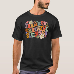 Retro Thankful Grateful Blessed Groovy Thanksgivin T-Shirt