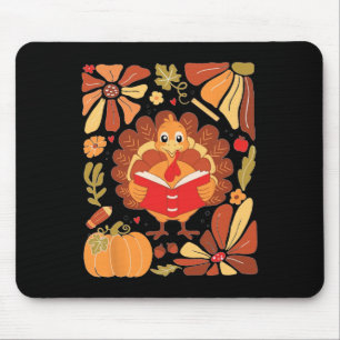 Retro Thankful Teacher Books Turkey Reading Boho A Mouse Pad