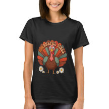 Retro Thankful Vibes Cute Turkey Rainbow Funny Tg