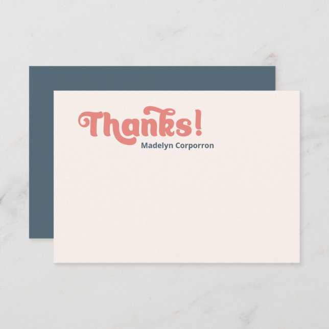 Retro Thanks Coral & Navy | Minimalistic Thank You Card (Front/Back)