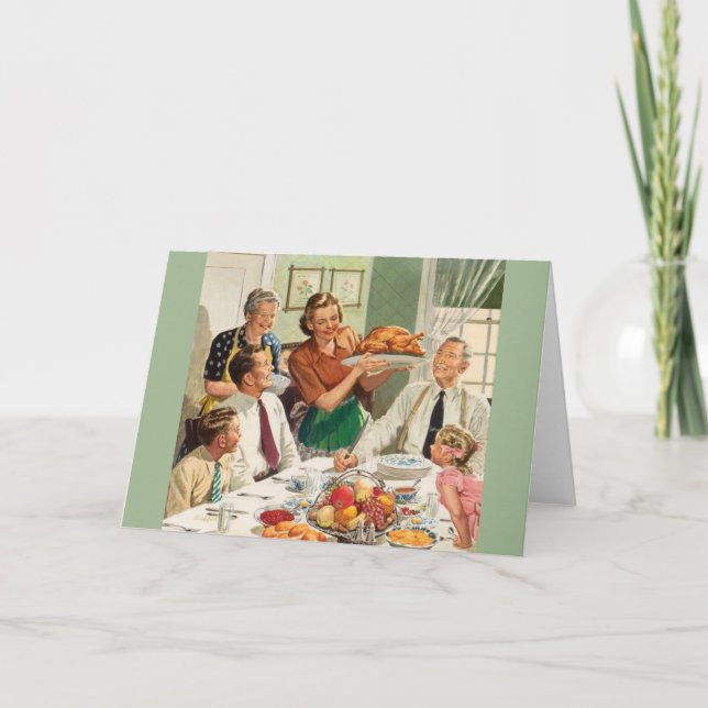 Retro Thanksgiving Dinner Greeting Card (Front)
