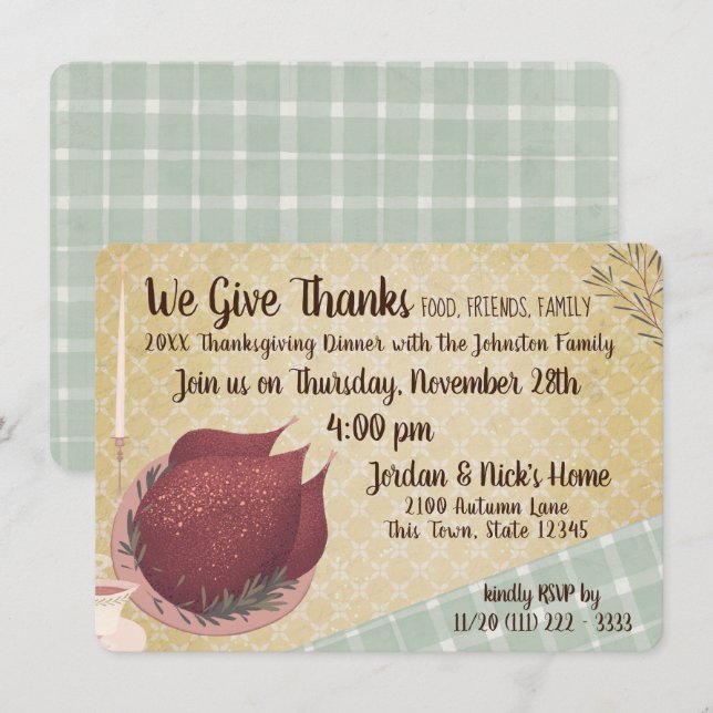 Retro Thanksgiving Dinner Invitation (Front/Back)