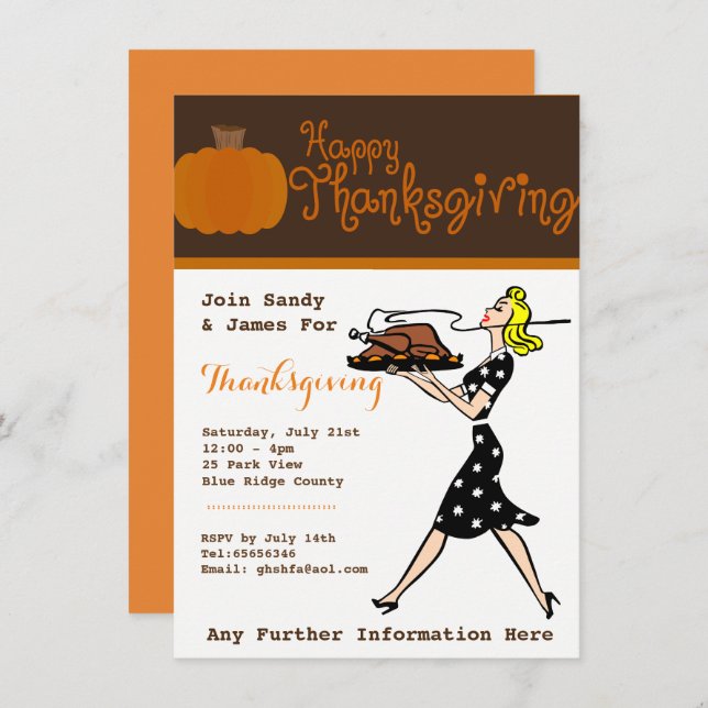 Retro Thanksgiving Dinner Party Invitations Custom (Front/Back)